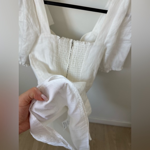 Reformation White Linen Puff Sleeve Mini Dress Size 6 Tie Shoulder Bustier $248 - Picture 7 of 8